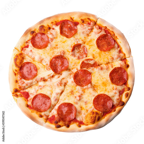  an isolated Pizza pie whole, pepperoni, top view, food-themed, or photorealistic illustrations. generative ai