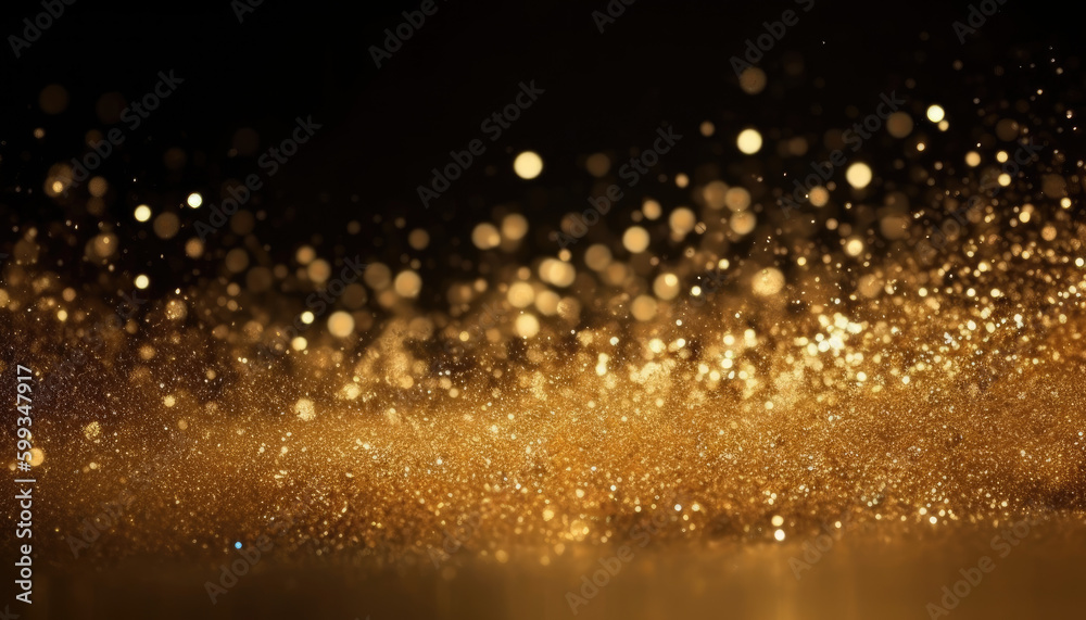 Golden flying glitter on black background Golden flying glitter on black background