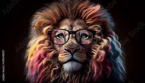 Cute little colorful lion with glasses Ai generated image © Trendy Image Two