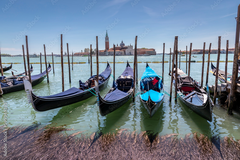 gondolas in the lagoon of venice, Italy