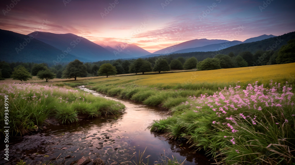 Fototapeta premium Mountain River Haven in Verdant Forest
