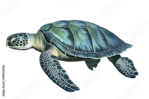 an isolated Green Sea Turtle, swimming, diving, Wildlife-themed, photorealistic illustrations on a transparent background cutout in PNG. Generative AI