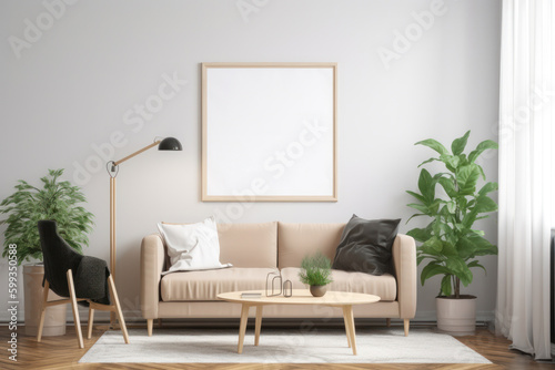 Scandinavian Living Room Blank Poster Mockup