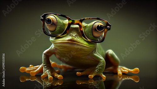 Cute little frog  with glasses Ai generated image