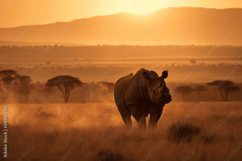 Fototapeta premium rhino at sunset