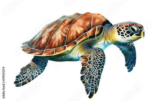 an isolated Green Sea Turtle, swimming, diving, Wildlife-themed, photorealistic illustrations on a transparent background cutout in PNG. Generative AI