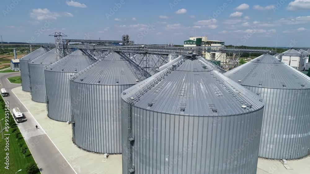 Large silver granary. Storage of grain. Factory for the production of mixed fodders. Factory for processing agricultural products. Feed Mill. Large silver granary. Storage of grain. Factory for the production of mixed fodders. Factory for processing agricultural products. Feed Mill.
