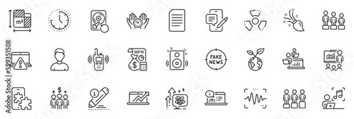 Icons pack as Online documentation, Edit and Phone chat line icons for app include Save planet, Online warning, Brush outline thin icon web set. Meeting, Chemical hazard, Document pictogram. Vector