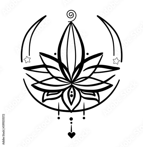 vector illustration lotos black and white ,you can use it how print, tattoo