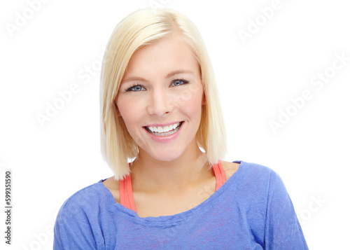 Friendly smile on a beautiful face. Head and shoulders portrait of a beautiful young blonde isolated on a white background. © Reese/peopleimages.com