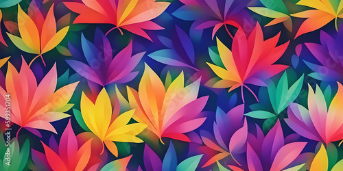 Abstract colorful leaves panorama wallpaper background. Generative AI
