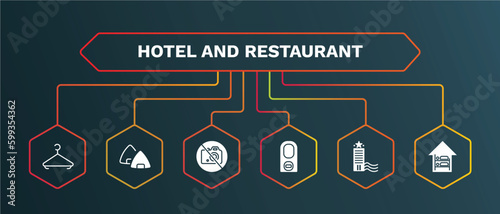 set of hotel and restaurant white filled icons. hotel and restaurant filled icons with infographic template. flat icons such as onigiri, no pictures, do not disturb, beach hotel, hostel vector.
