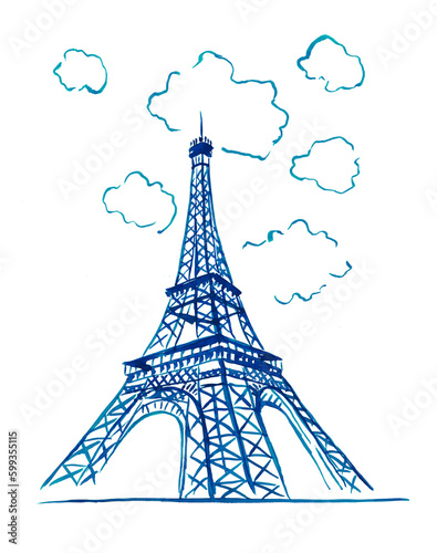 Eiffel tower ,  Paris , France , travel ,  tourism , sights  , 
 architectural monument, sketch 
