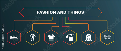 set of fashion and things white filled icons. fashion and things filled icons with infographic template. flat icons such as working coverall, safety shirt, smeel, wig, stud vector.