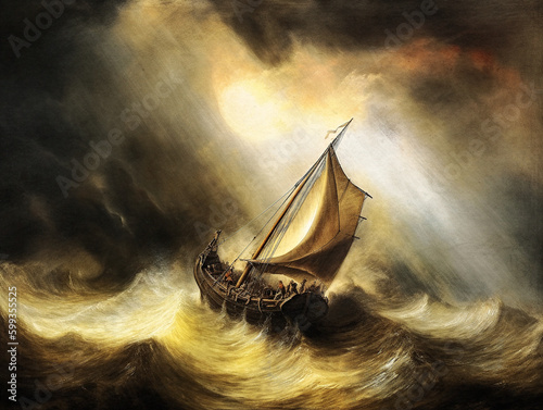 A Ship in a Storm in the Style of Turner - generative AI photo