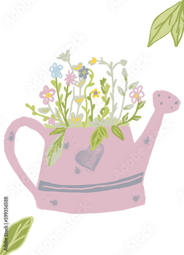 watering can with flowers