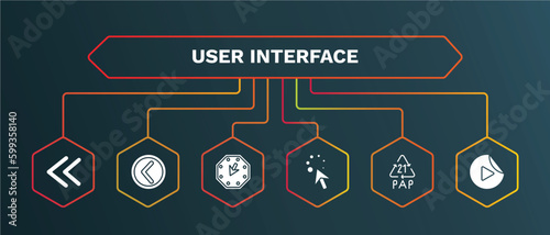 set of user interface white filled icons. user interface filled icons with infographic template. flat icons such as round left button, corner widget, wait cursor, 21 pap, video play vector.