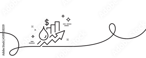Rise price line icon. Continuous one line with curl. Petrol excise duty sign. Tax rate symbol. Rise price single outline ribbon. Loop curve pattern. Vector