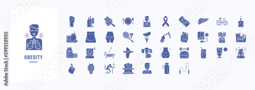 A collection sheet of solid icons for Obesity, including icons like Beer, alcohol, Arthritis, Binge