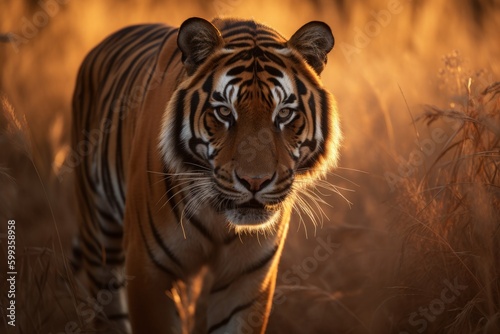 A great male tiger in his natural habitat. Generative AI © spyrakot