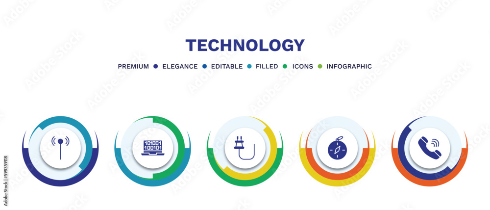 set of technology filled icons. technology filled icons with infographic template. flat icons such as antenna, digitate, basic plug, basic compass, telephone receiver vector. set of technology filled icons. technology filled icons with infographic template. flat icons such as antenna, digitate, basic plug, basic compass, telephone receiver vector.