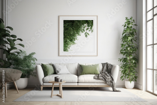 Sleek Nordic Living Area with Unfilled Picture Frame and Flourishing Foliage © Georg Lösch
