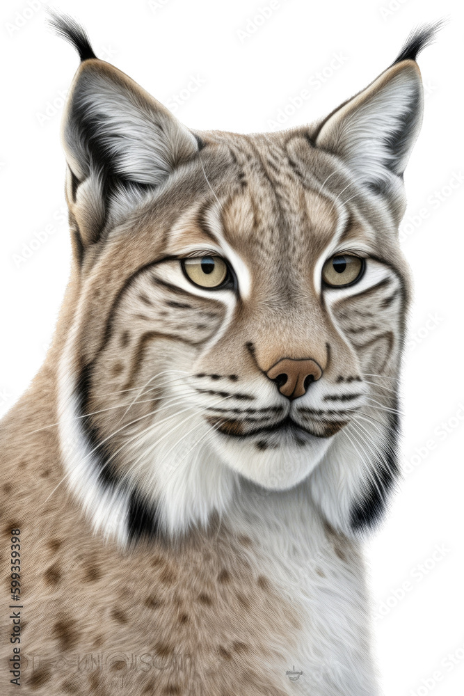 an isolated Bobcat (Lynx rufus), portrait, preservation, elusive wildlife, Wildlife-themed, photorealistic illustration on a transparent background cutout in PNG. Generative AI