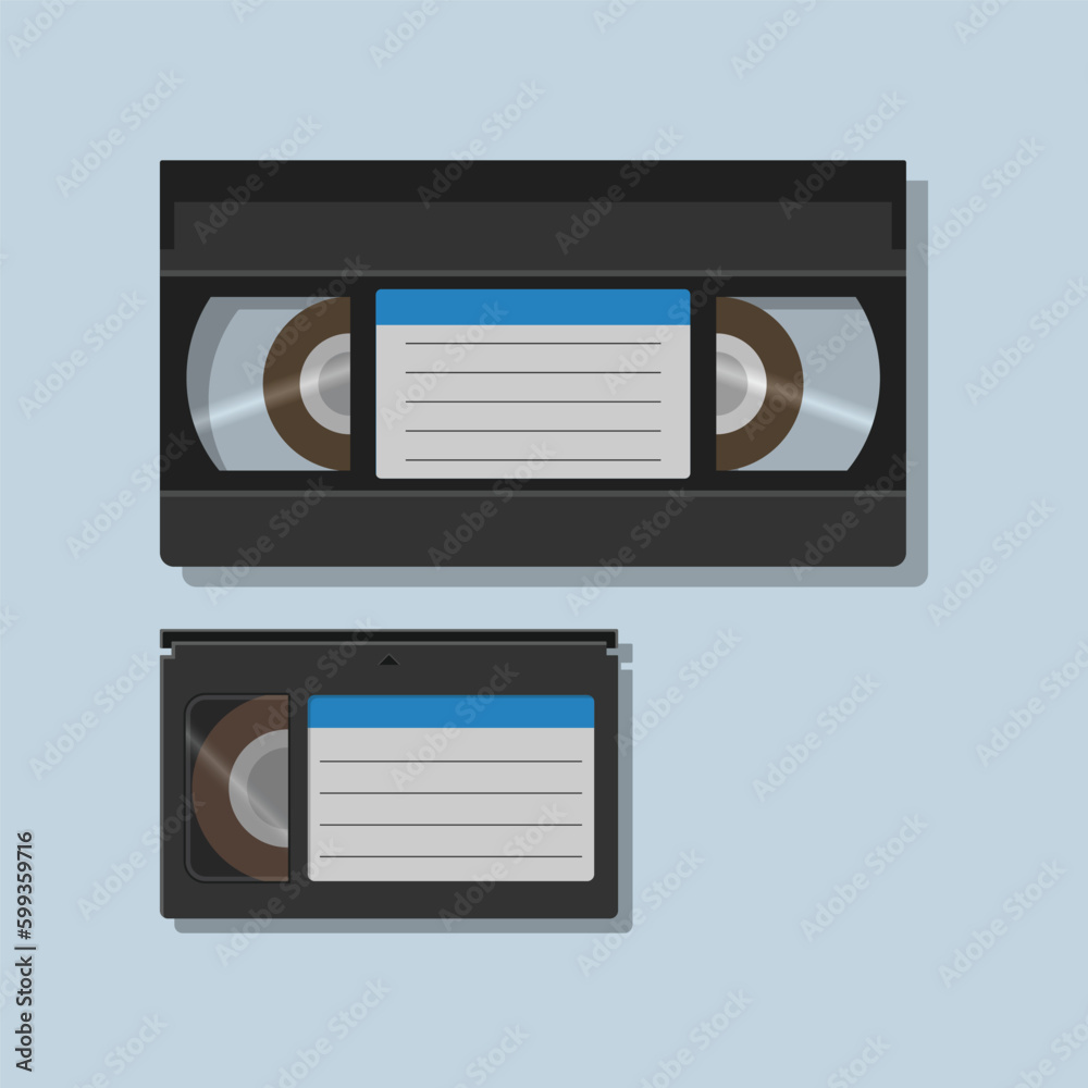 Naklejka premium minimalist retro vhs and vhs-c video cassette tape flat illustration retro tech 90s 80s nostalgia memories 