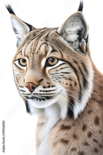 an isolated Bobcat (Lynx rufus), portrait, preservation, elusive wildlife, Wildlife-themed, photorealistic illustration on a transparent background cutout in PNG. Generative AI © Purple Penguin GFX