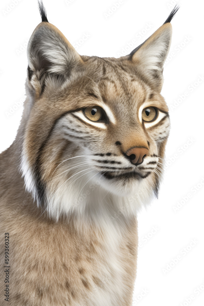 an isolated Bobcat (Lynx rufus), portrait, preservation, elusive wildlife, Wildlife-themed, photorealistic illustration on a transparent background cutout in PNG. Generative AI