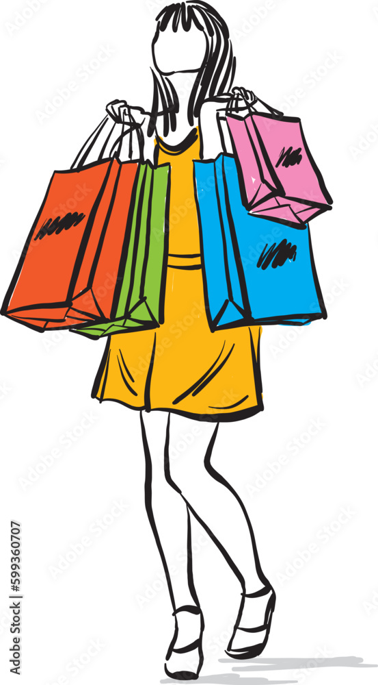 shopping teen teenager woman having fun shopping bags vector illustration