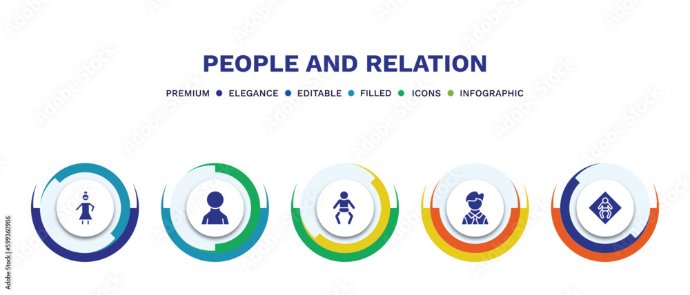 set of people and relation filled icons. people and relation filled icons with infographic template. flat icons such as bearded woman, male user, baby with diaper, bussiness man, baby zone vector. set of people and relation filled icons. people and relation filled icons with infographic template. flat icons such as bearded woman, male user, baby with diaper, bussiness man, baby zone vector.
