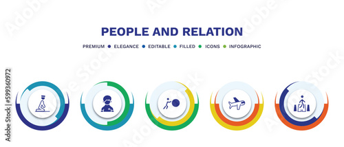 set of people and relation filled icons. people and relation filled icons with infographic template. flat icons such as julus, pacient, effort, aviation, road crossing vector.