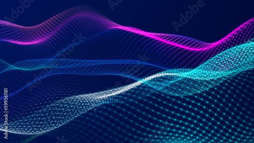 Lights background. Colored music wave. Big data digital code. Futuristic dots Illustration. 3D