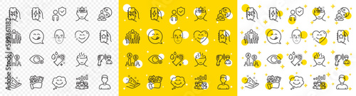 Outline Farsightedness, Yoga and Washing hands line icons pack for web with Charging app, Security, Face recognition line icon. Ab testing, Group, Teamwork results pictogram icon. Vector