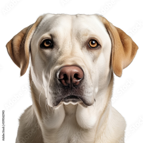 Portrait of a Labrador Retriever dog looking straight ahead at the camera with emotional eyes  isolated on transparent background.