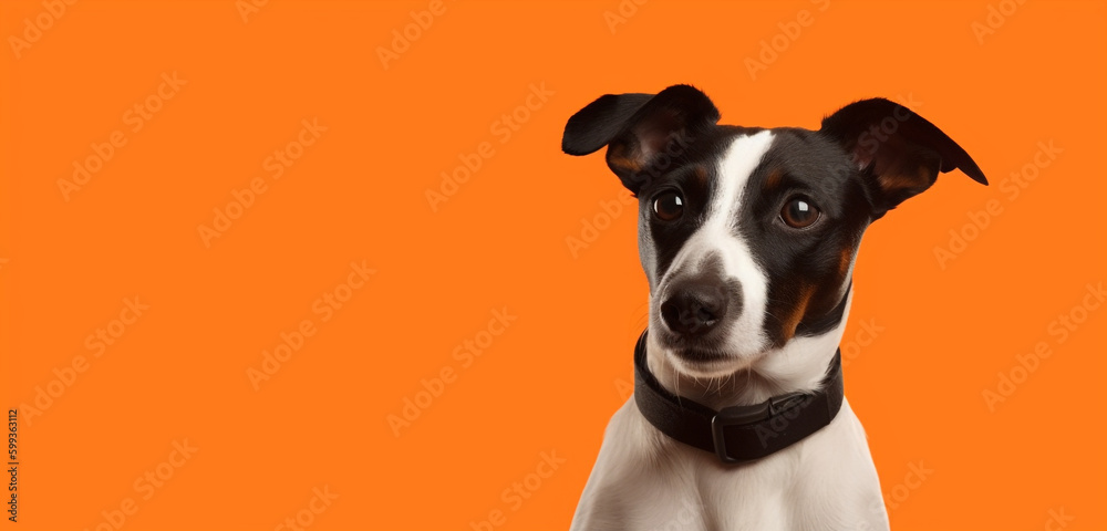Portrait of a Dog in orange background created using generative ai