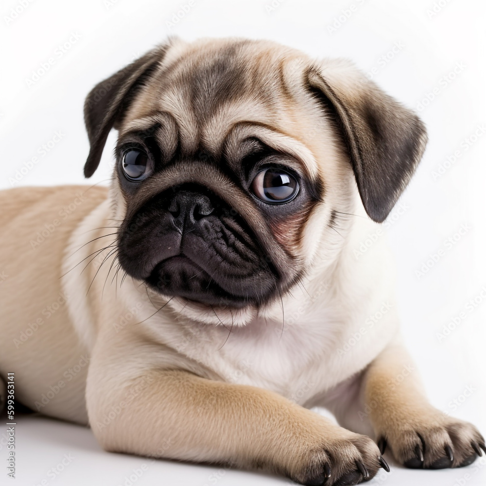 Portrait of cute pug dog created using generative ai