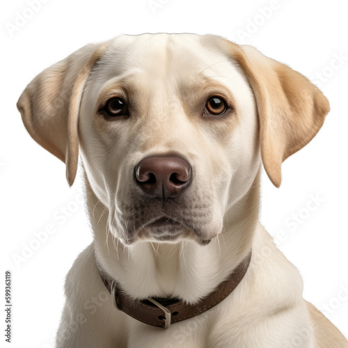 Portrait of a Labrador Retriever dog looking straight ahead at the camera with emotional eyes, isolated on transparent background.