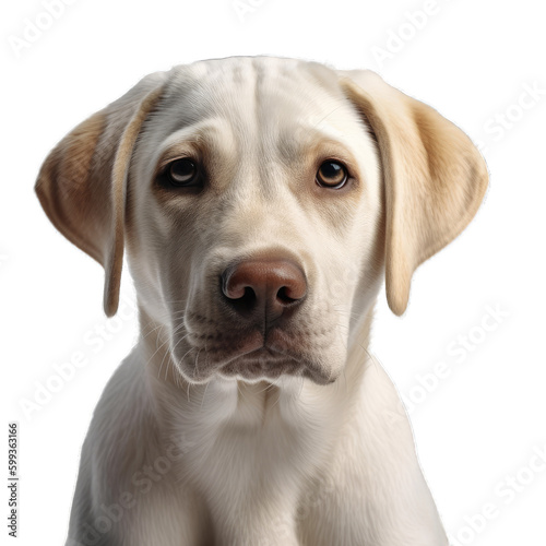 Portrait of a Labrador Retriever dog looking straight ahead at the camera with emotional eyes, isolated on transparent background.