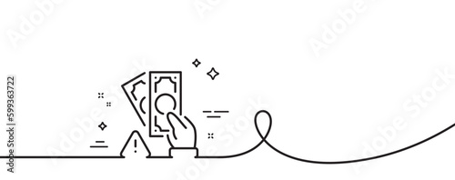 Bribe line icon. Continuous one line with curl. Money fraud crime sign. Cash scam symbol. Bribe single outline ribbon. Loop curve pattern. Vector
