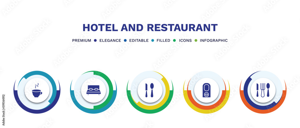 set of hotel and restaurant filled icons. hotel and restaurant filled icons with infographic template. flat icons such as coffee, double bed, eating utensils, do not disturb, restaurant vector. set of hotel and restaurant filled icons. hotel and restaurant filled icons with infographic template. flat icons such as coffee, double bed, eating utensils, do not disturb, restaurant vector.
