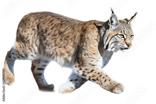 an isolated Bobcat (Lynx rufus), in motion, preservation, elusive wildlife, Wildlife-themed, photorealistic illustration on a transparent background cutout in PNG. Generative AI