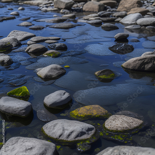 A close-up of a crystal-clear stream with rocks and pebbles in the water