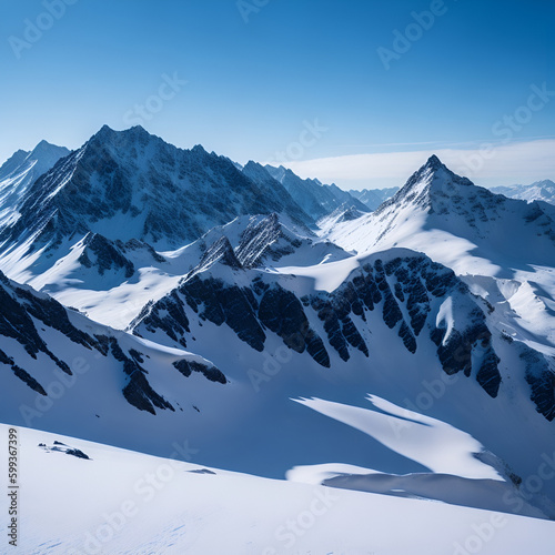 A snow-covered mountain range