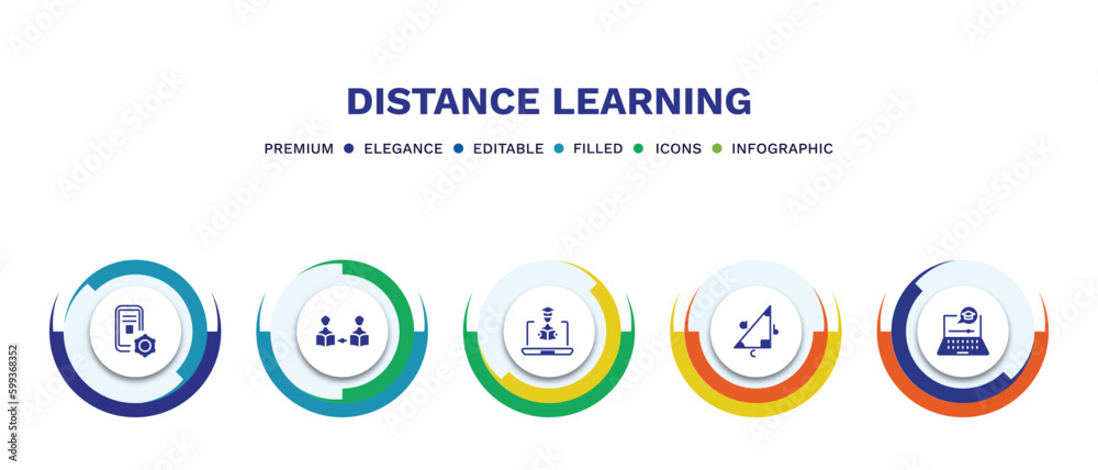 set of distance learning filled icons. distance learning filled icons with infographic template. flat icons such as interactive course, asynchronous learning, online education, trigonometry, e set of distance learning filled icons. distance learning filled icons with infographic template. flat icons such as interactive course, asynchronous learning, online education, trigonometry, e