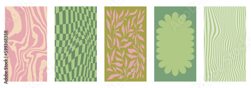 Vector illustration, vertical abstract backgrounds and graphic prints - decorative stories templates with copy space for text for social media in y2k groovy minimal style