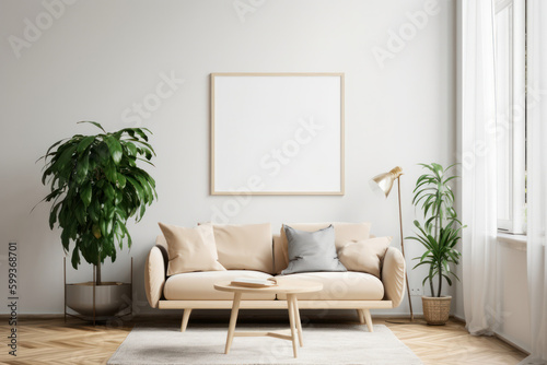 Scandinavian Living Room with White Frame and Natural Plants