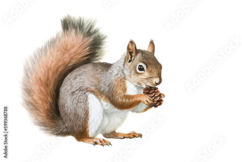  an isolated Grey Squirrel holding a pinecone, preservation, backyard wildlife, Wildlife-themed, photorealistic illustration on a transparent background cutout in PNG. Generative AI © Purple Penguin GFX