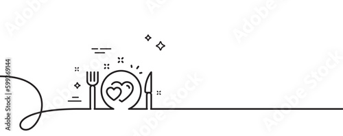 Romantic dinner line icon. Continuous one line with curl. Valentines day food sign. Couple relationships symbol. Romantic dinner single outline ribbon. Loop curve pattern. Vector